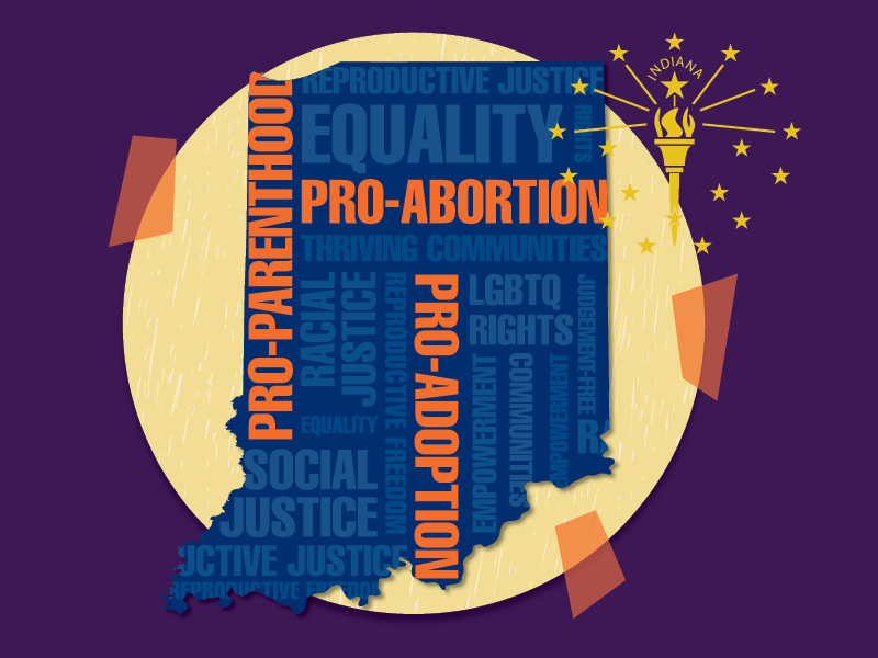 Indiana state shape with pro-choice statements