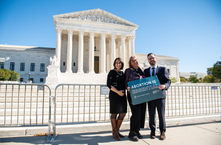 Attorneys with the Center for Reproductive Rights, Marc Hearron and Molly Duane, stand outside the U.S. Supreme Court on Monday with our President and CEO, Amy Hagstrom Miller.